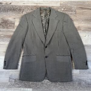 Vintage Black White Houndstooth Blazer Tailored Wool Jacket Classic Fit M Small